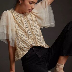 NWT Anthropologie Let Me Be Sequined Embroidered Top Size M